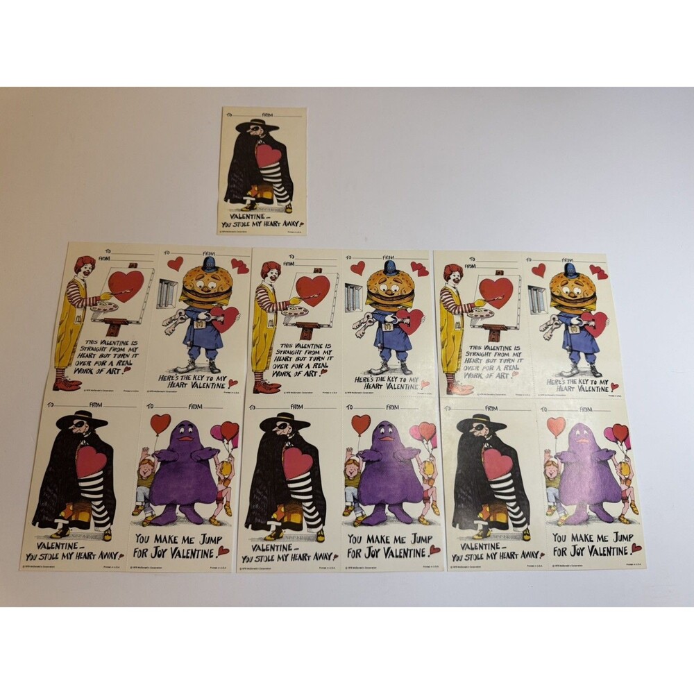 Vintage 1978 McDonald's Valentine Cards Uncut Sheets Lot of 3 Ronald Grimace1976